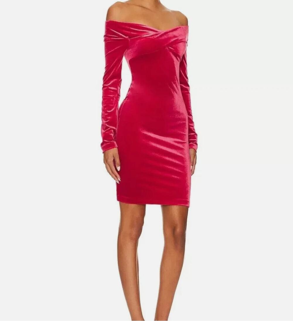 STEVE MADDEN True Red Alaura Off The Shoulder Velvet Mini Dress Small Bodycon